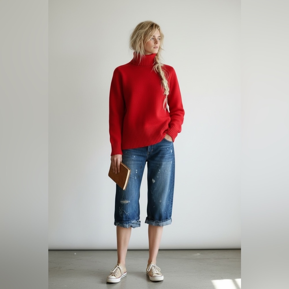 70’s McGregor Vibrant Red Scottish Shetland Wool Turtleneck Sweater